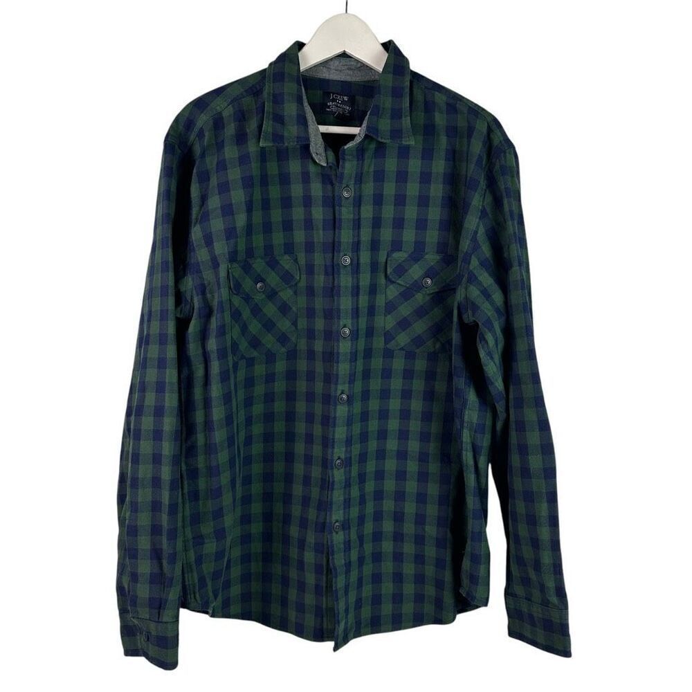 J. Crew XL Heavyweight Flannel Shirt Green Blue